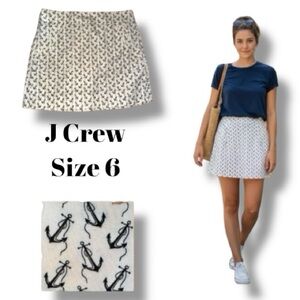 J. Crew Skirt Y2K Ivory Black Anchor Print 100 Cotton Mini Classic Preppy Size 6